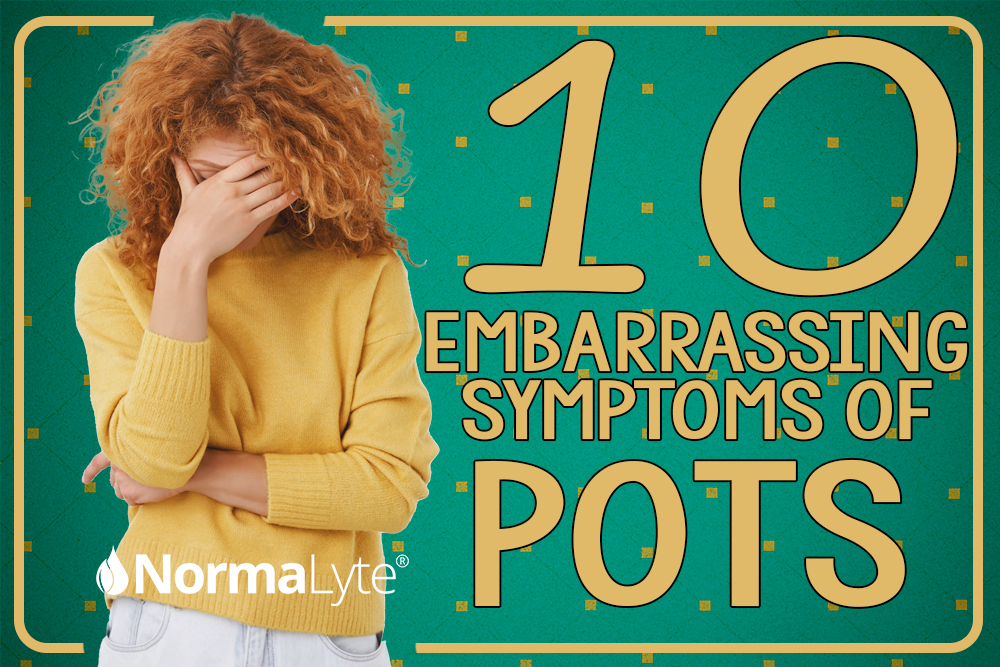 10 Embarrassing Symptoms of POTS, woman with POTS and red hair standing in a yellow sweater with her hand to her face