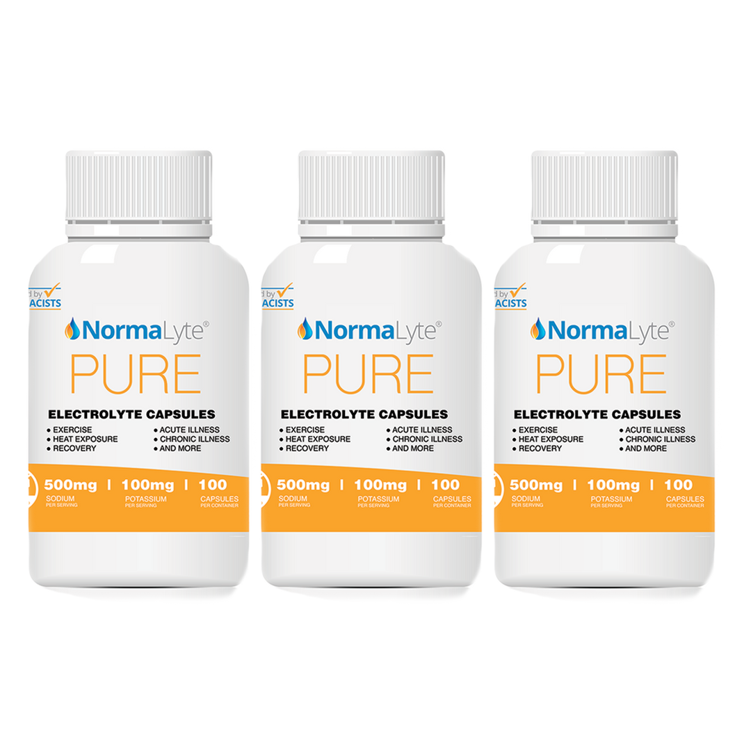 NormaLyte PURE Electrolyte Salt Capsules - 3 Bottles - 300 Total Capsules