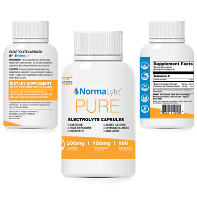 NormaLyte PURE Electrolyte Salt Capsules - 3 Bottles - 300 Total Capsules