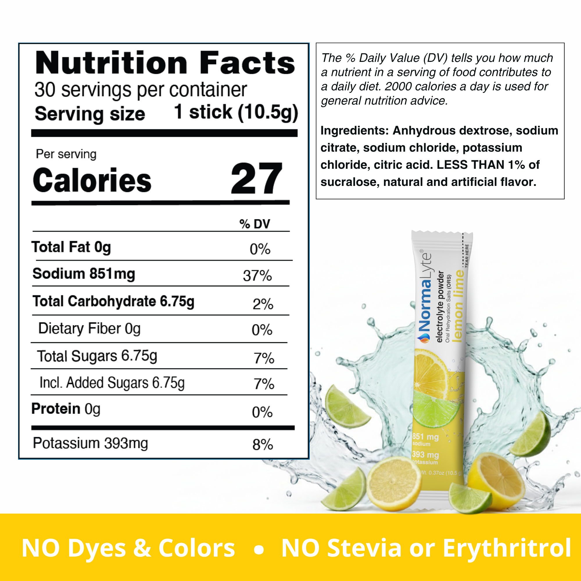 NormaLyte Lemon Lime Hydration Bag - 30 Sticks