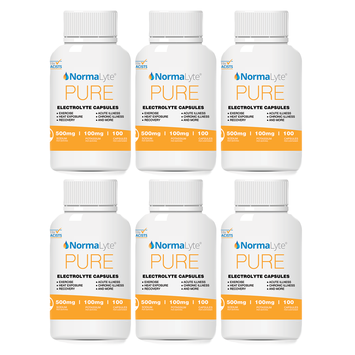 NormaLyte PURE Electrolyte Salt Capsules - 100 Count Bottle