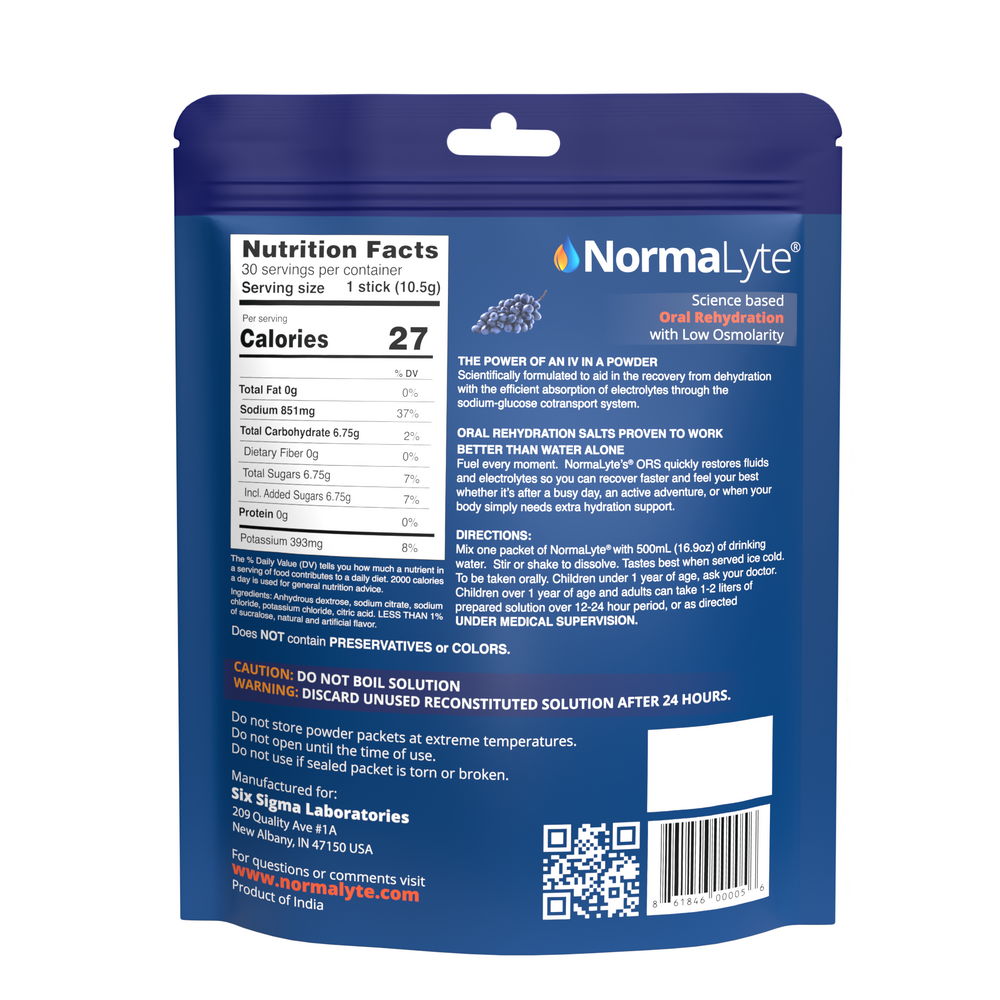 NormaLyte Grape Hydration Bag - 30 Sticks - FSA/HSA Eligible Item