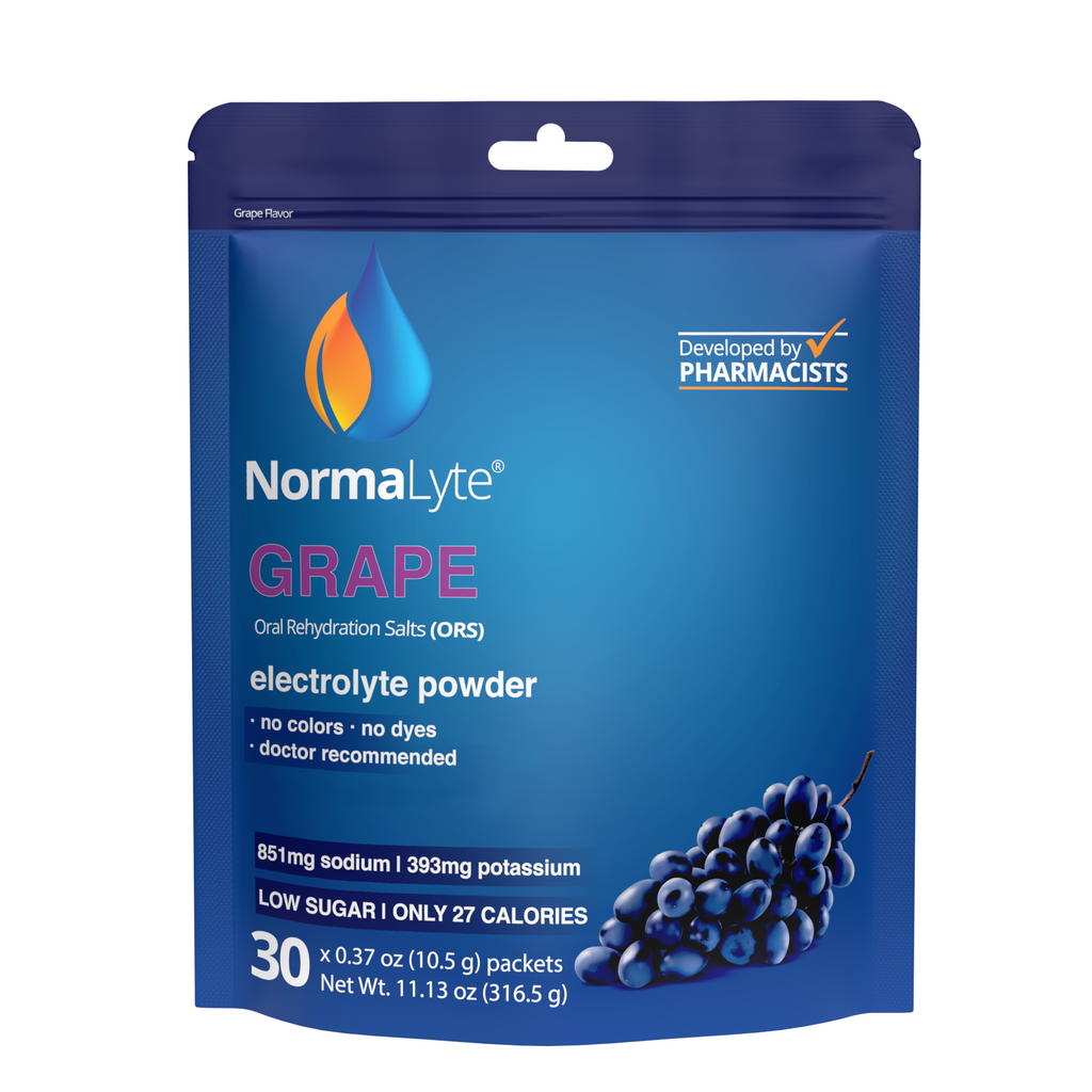 NormaLyte Grape electrolyte powder package on a white background