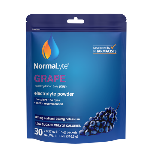 NormaLyte Grape electrolyte powder package on a white background