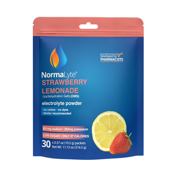 NormaLyte Strawberry Lemonade electrolyte powder package on a white background