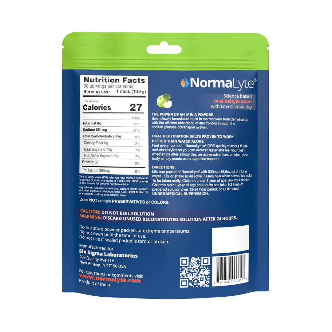 NormaLyte Green Apple Hydration Bag - 30 Sticks - FSA/HSA Eligible Item