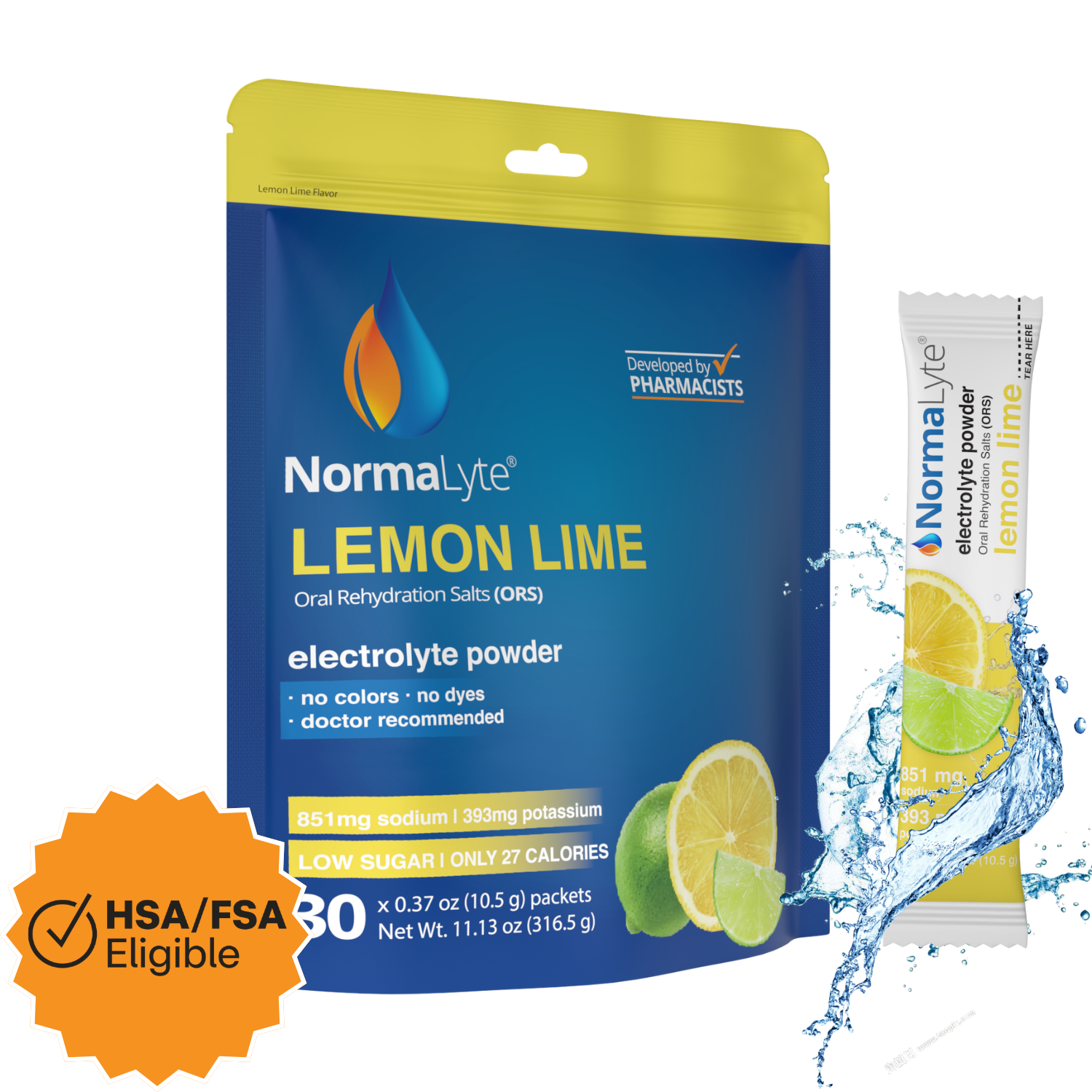 NormaLyte Lemon Lime Hydration Bag - 30 Sticks