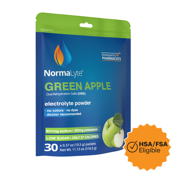 NormaLyte Green Apple Hydration Bag - 30 Sticks - FSA/HSA Eligible Item
