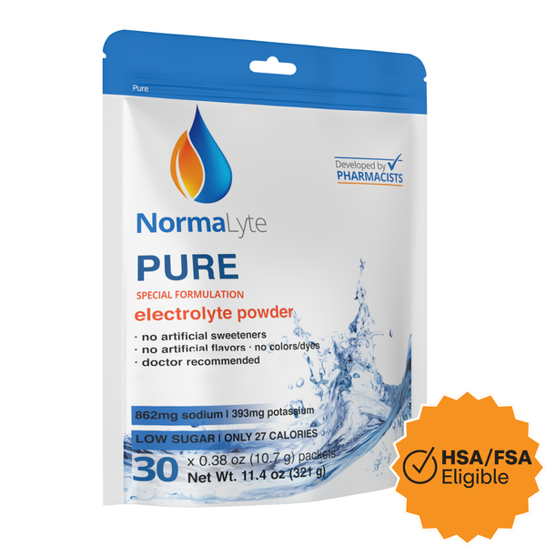 Normalyte Pure electrolyte powder package on a white background
