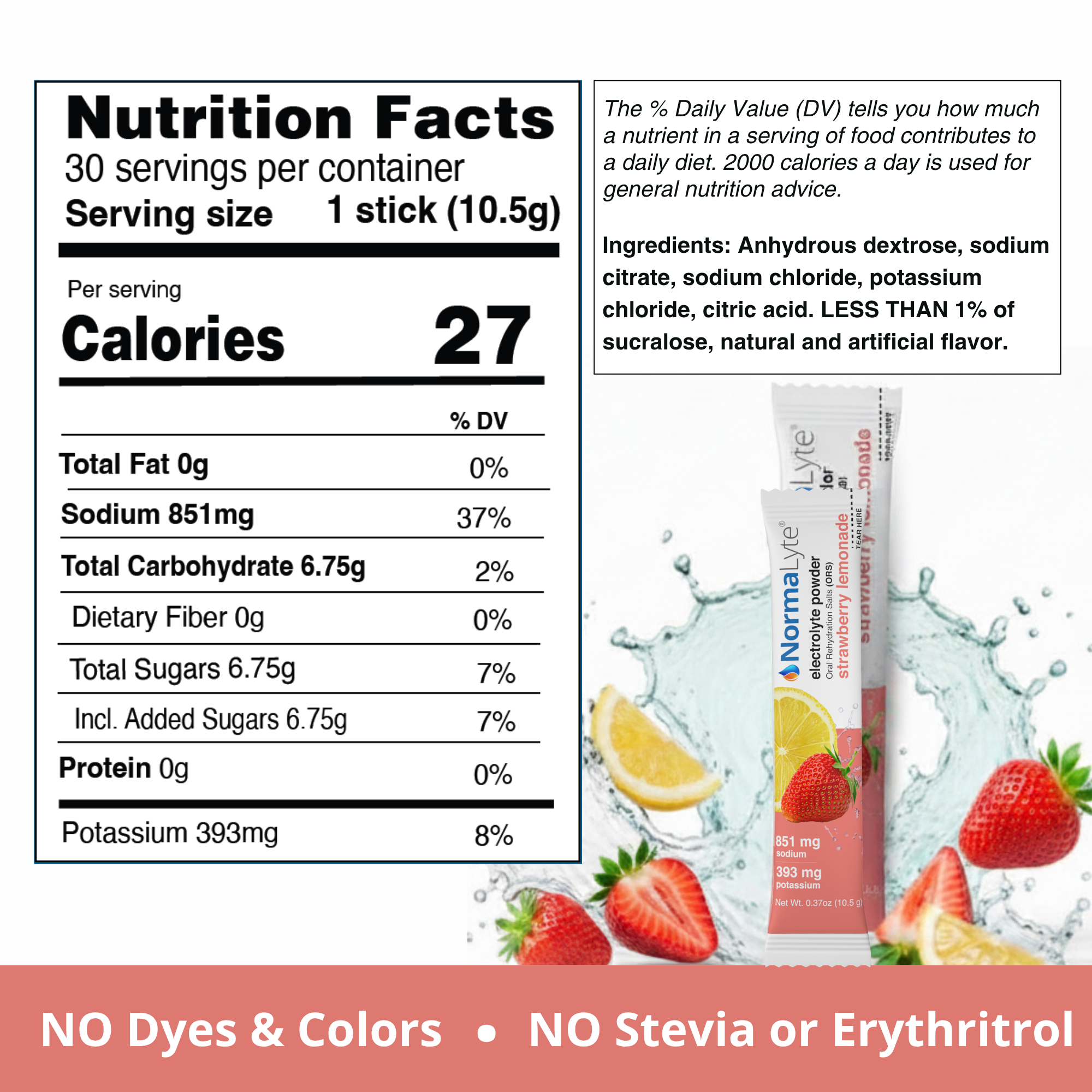 NormaLyte Strawberry Lemonade Hydration Bag - 30 Sticks