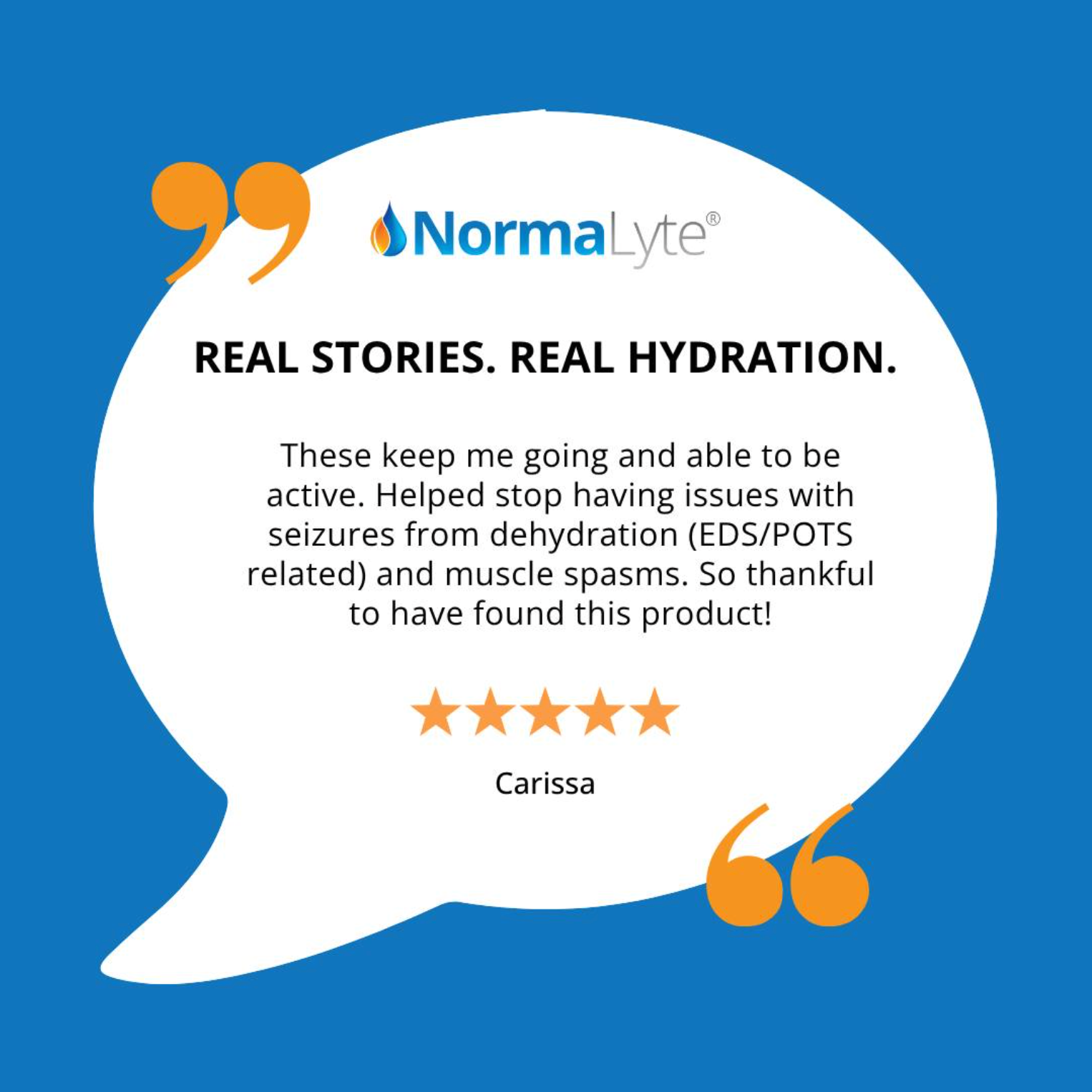 NormaLyte advertisement with customer testimonial on a blue background