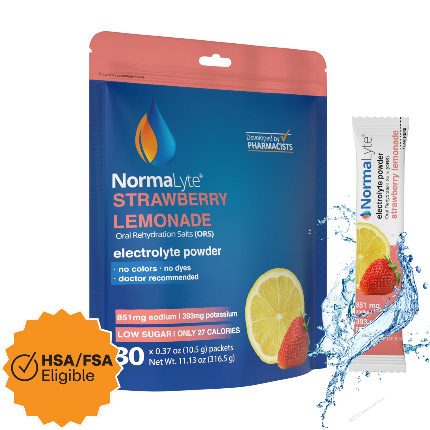 NormaLyte Strawberry Lemonade Hydration Bag - 30 Sticks