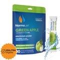NormaLyte green apple oral rehydration salts electrolyte powder 30-pack pouch and stick with HSA FSA eligible badge.