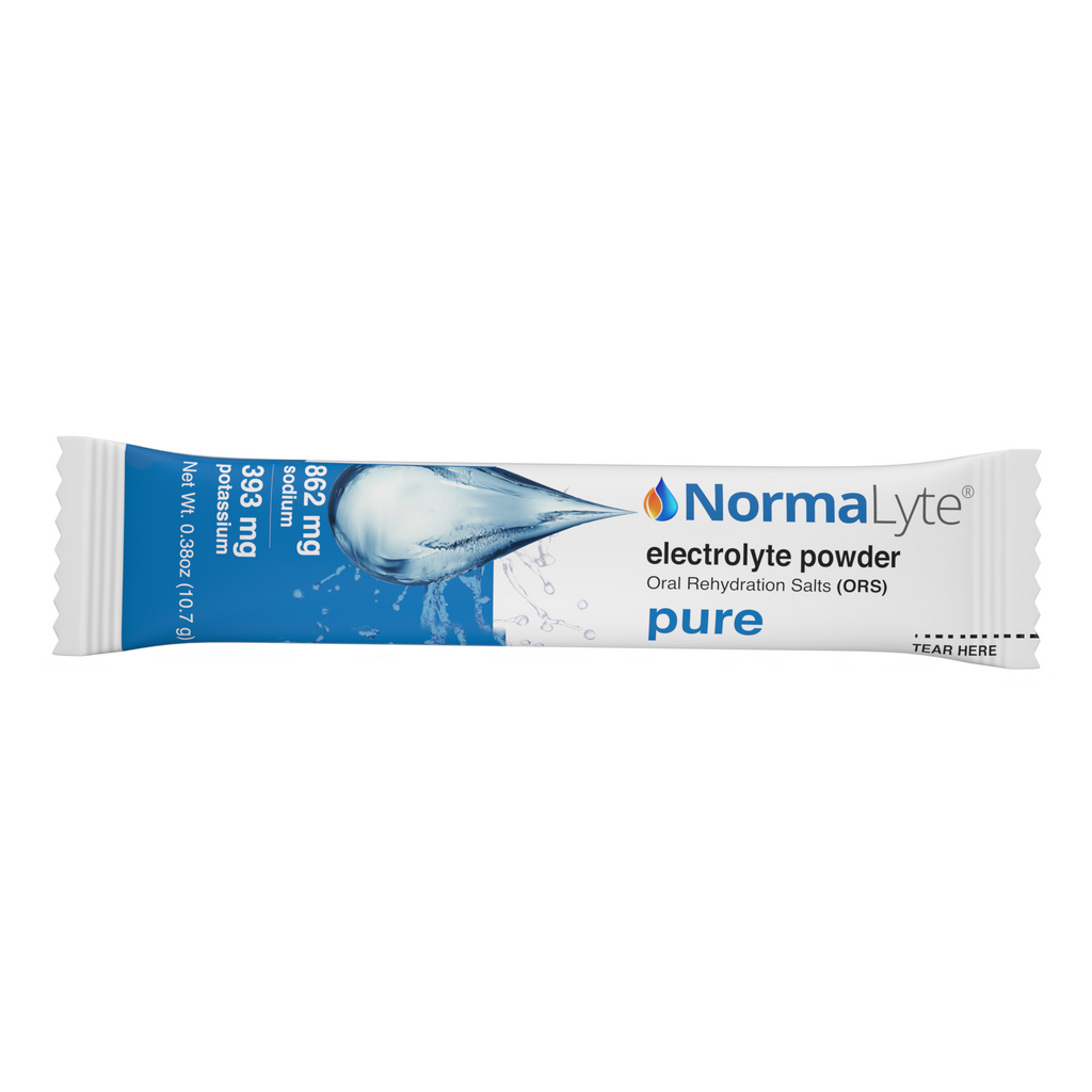 NormaLyte PURE unflavored oral rehydration salts single-serve electrolyte powder stick pack.