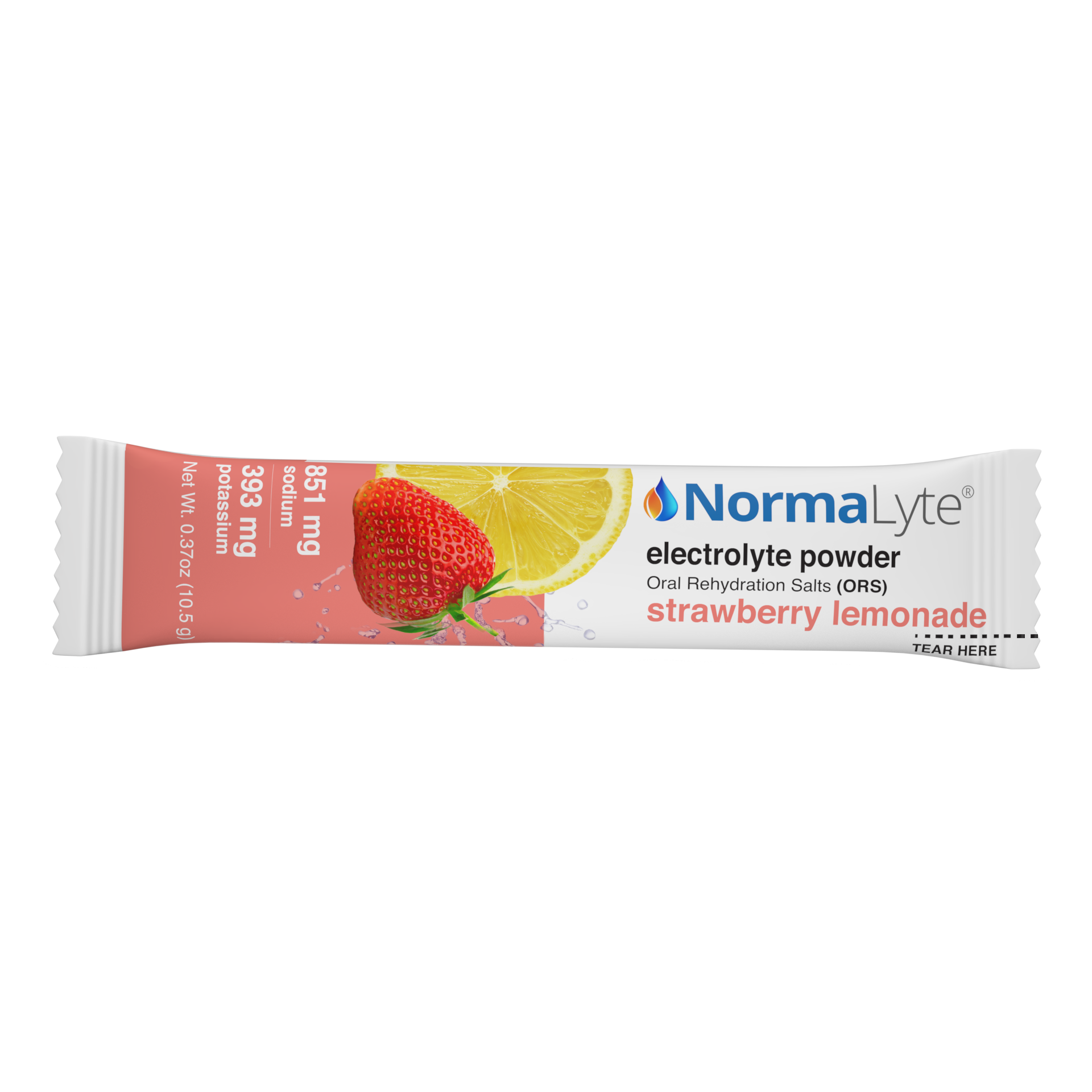 Normalyte strawberry lemonade electrolyte powder package on a white background