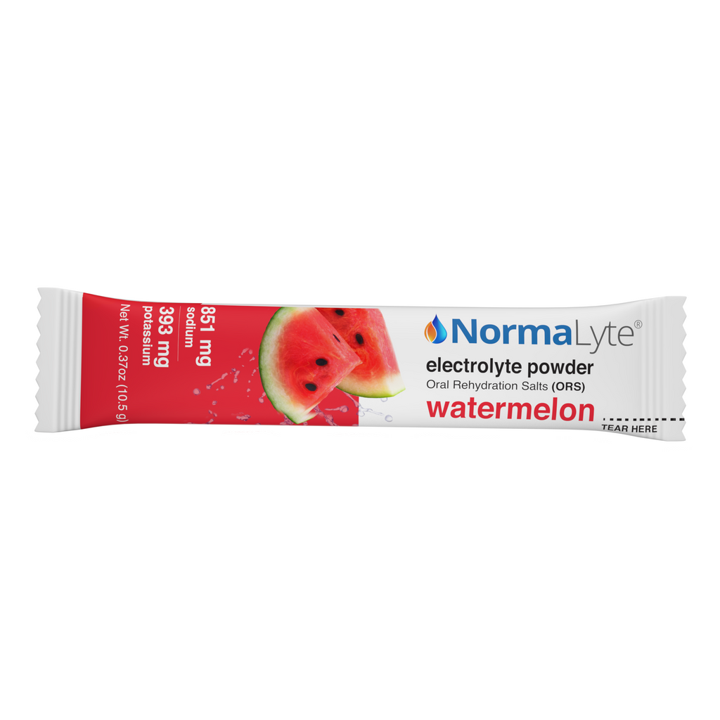 Normalyte watermelon electrolyte powder packet on a white background