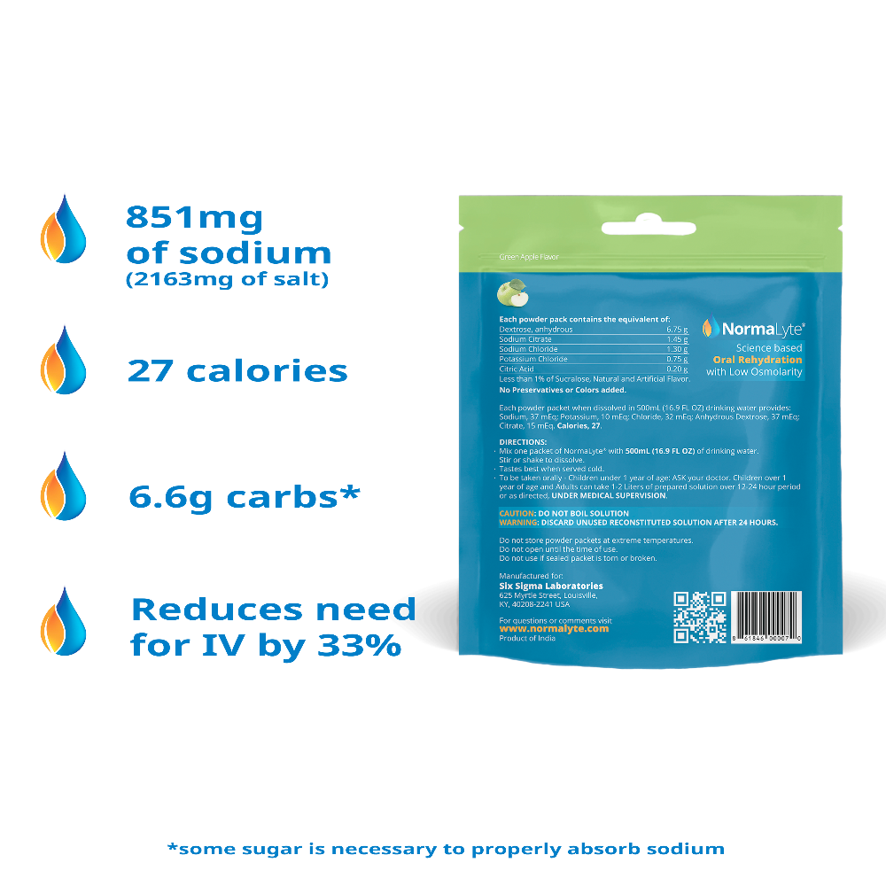 NormaLyte Green Apple (Oral Rehydration Salts) - Electrolytes, NormaLyte Pack, best drinks for pots patients, supplements for pots syndrome, electrolyte supplement drink mix for pots, normalyte, normalyte drink mix, green apple normalyte, supplements for dysautonomia, electrolyte supplement drink mix for dysautonomia
