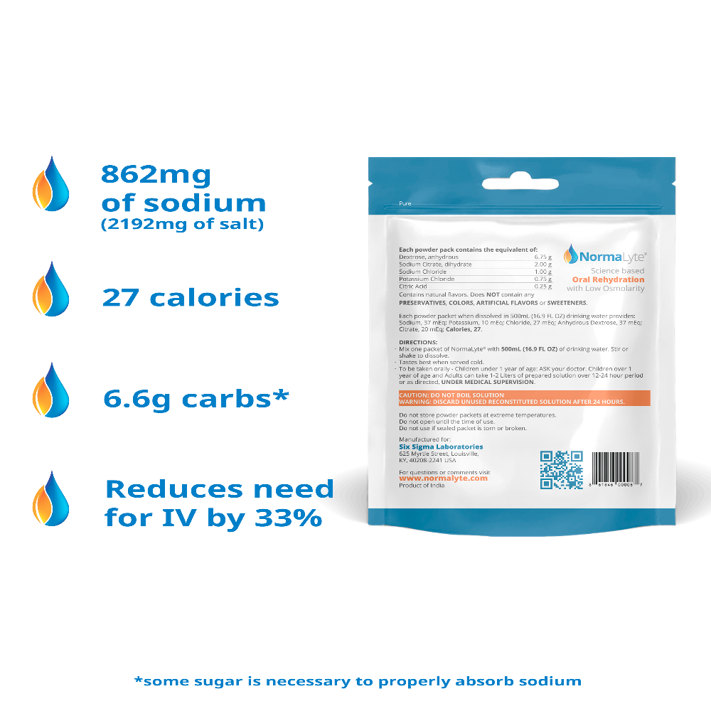 Bag of NormaLyte PURE Oral Rehydration Salts