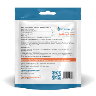 Bag of NormaLyte PURE Oral Rehydration Salts